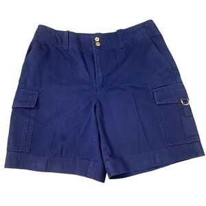 Lauren Ralph Lauren Womens Navy Blue Long Cargo Bermuda Shorts 8 Cotton